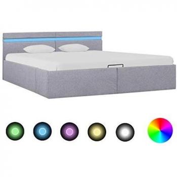 Contemporary Gray LED Bed Frame featuring Integrated Drawer, 180x200cm, Fabric Finish