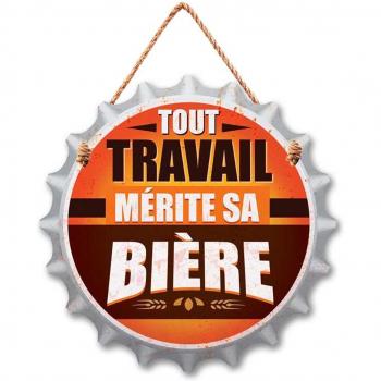 Braune Holztafel 'Arbeit und Bier'