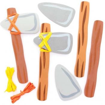 Stone Age Axe Decoration Craft Kits (Pack of 4) with Raffia in Orange & Yellow
