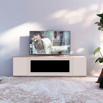Mueble Chimenea Gris Oscuro con Cajones y Encimera de Madera
