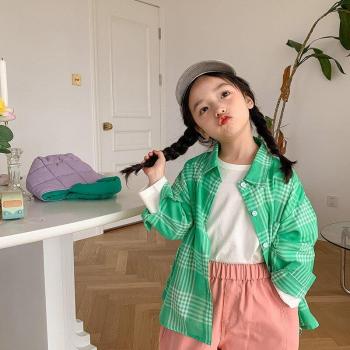 Camisa unisex a cuadros verdes para niños y niñas, colección primavera 2022