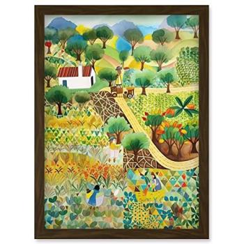 Rustic Meadow Folk Art Watercolor Wall Decor A4 framed