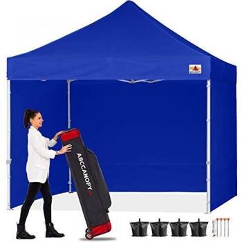 ABCCANOPY Pop-Up Pavillon 2,5 x2,5 m – 4‑seitiger Sonnenschutz für Events, Kommerziell, Blau