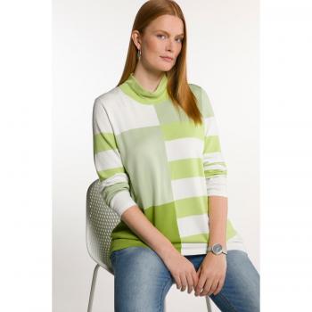 Maglione Color Blocking Verde Donna Taglia 64/66 Collo Alto Maniche Lunghe