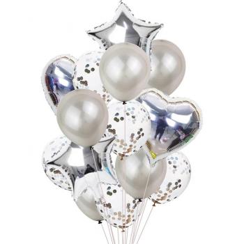 Ballons Festifs 18 pouces (Cœur, Étoile, Feuille) – 14 pcs