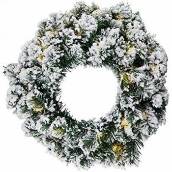 Couronne Anton LED avec Minuterie, Vert et Décor Enneigé
