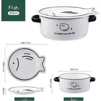 Cute Cartoon Cat Noodle Bowl Set with Lid