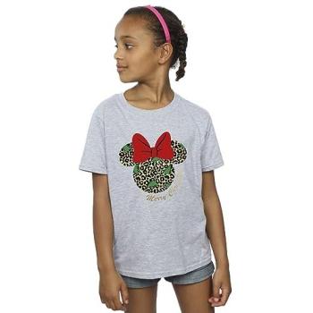 Leopard Pattern Disney Minnie Xmas T-Shirt – Grey, Kids 3‑4