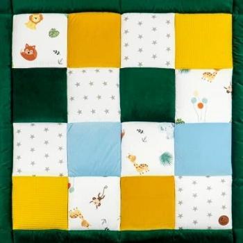 Tapis d’apprentissage bébé patchwork 120x120 cm – Totsy Baby en coton safari, velours et piqué gaufré