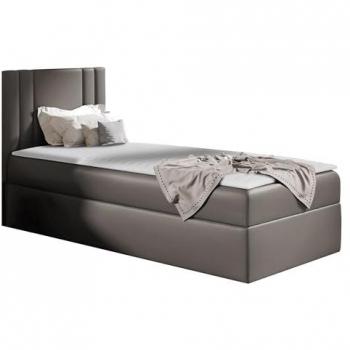 Cama Continental Baltimore 179, Individual, Cuero Ecológico Marrón, 80x200 cm, con Somier y Cabecero Acolchado
