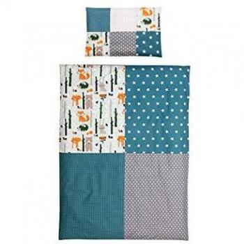 Ullenboom Set Biancheria da Letto per Bambini, Animali della Foresta, Petrol, 135x100 cm