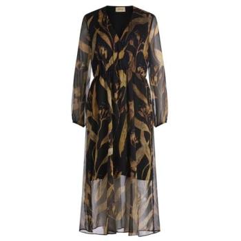 Schwarzes Midikleid mit Cartoon-Design, langarm, Damen, 42