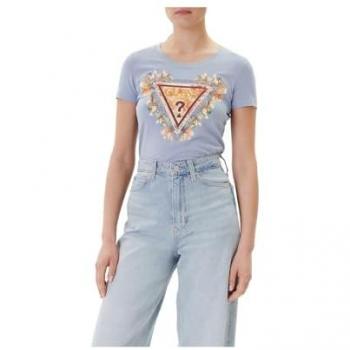 T-shirt Femme Guess Bleu Fleurs Triangulaires