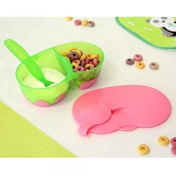 Cuenco Doble Kiokids con Cuchara Rosa