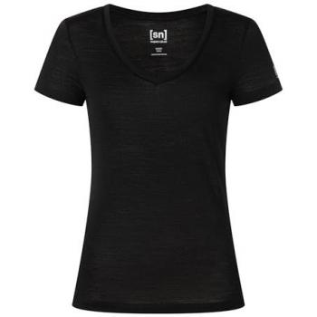 Merino-Sierra 140 V-Hals Funktionsshirt für Frauen, Größe XS, Schwarz – SUPER.NATURAL