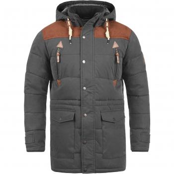 SOLID Dry Long Herren Winterjacke mit abnehmbarer Kapuze Stehkragen Baumwollmischung Größe:S Farbe:Dark Grey