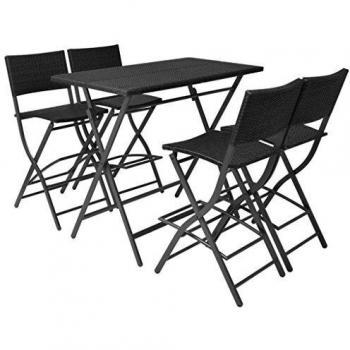VidaXL 5-tlg. Garten-Essgruppe Klappbar Stahl Poly Rattan Schwarz