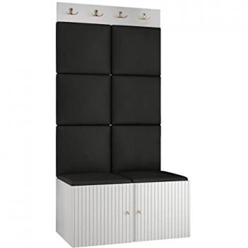 Set Corridoio Hartford 383 186x84x46cm Bianco Truciolare Laminato + EcoPelle, Pannello Fibra Media Densità