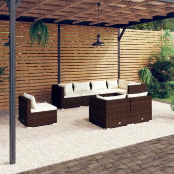 Relaxation Haven 8-Piece Brown Rattan Lounge Set with Cushions