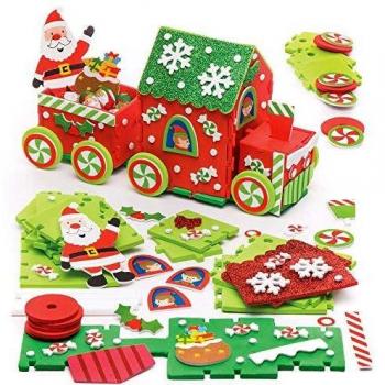 Santa's Train Craft Kits (Set of 2) No Glue Needed, Various Colors & Designs