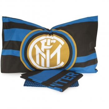 Completo Letto 1 Piazza FC Internazionale Ufficiale Lenzuolo Sopra 150x280cm Sotto con Angoli 90x190cm Federa 50x80cm