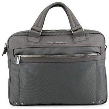 Piquadro Cartella Link 2 in Pelle e Tessuto Grigio