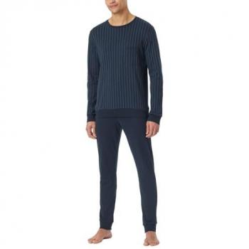 Schiesser Herren Pyjama lang mit Brusttasche, marineblau, Größe 56