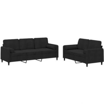 VidaXL 2-Piece Black Velvet Couch Set with Pillows