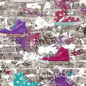 Urban Street Kids Wallpaper in Purple by Fine Décor (Model FD42219)