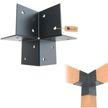 GeZu Impex 3‑Way 121 mm Corner Bracket for Pergolas – Anthracite Powder Coat