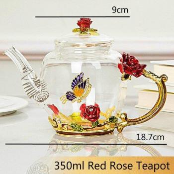 Red Rose Enamel Crystal Glass Tea Set for Hot and Cold Drinks