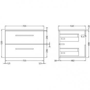 Charcoal Black Woodgrain 2-Drawer Wall Hung Vanity Unit with Carrera Marble Worktop