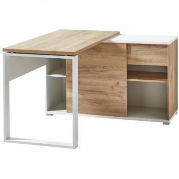 Bümö PC Tisch mit Schubladen und Regal in Weiß-Eiche