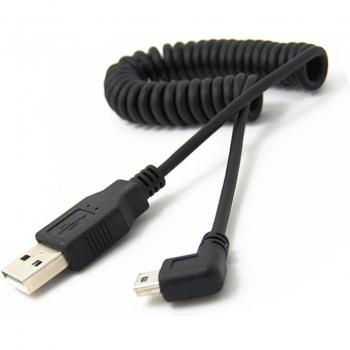 USB 2.0 A Male to Mini USB 5 Pin Right Angle Spiral Coiled Cable