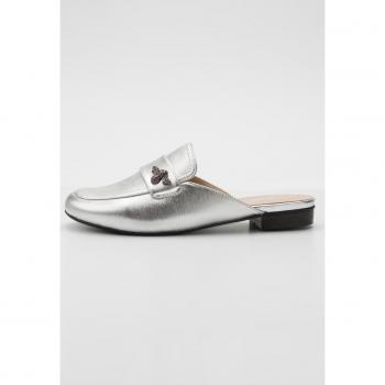 Mules in pelle con dettagli ricamati, effetto metallico, grigio, larghezza H, taglia 40, donna