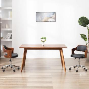 Sedia Girevole da Pranzo in Legno e Similpelle Nera