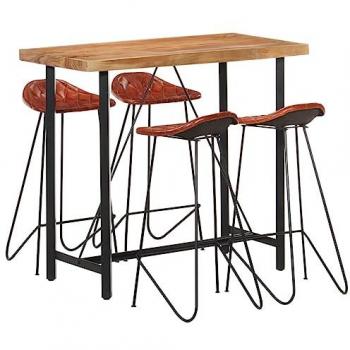 Bar set 5 pièces – bois robuste + cuir naturel