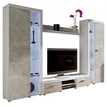 Set soggiorno con mobile porta TV Tucson 107, Bianco e Calcestruzzo
