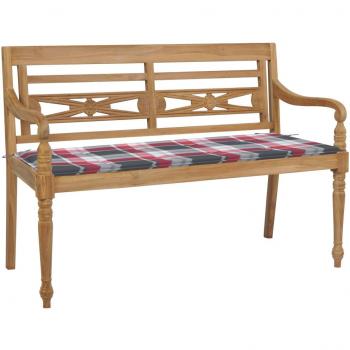 Panchina in Teak Massello Batavia con Cuscino a Quadri Rosso 120cm
