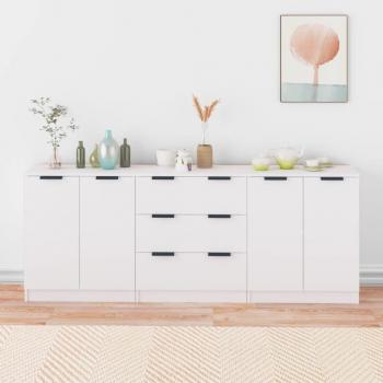 Elegant 3-Piece White Engineered Wood Sideboards by vidaXL