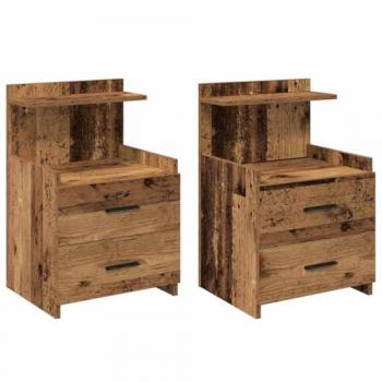 Classic Old Wood Nightstands Set of 2 with 2 Drawers 40x36.5x62 cm