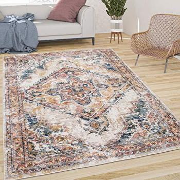 Élévation décorative: tapis à poils ras, design oriental contemporain, palette beige/jaune