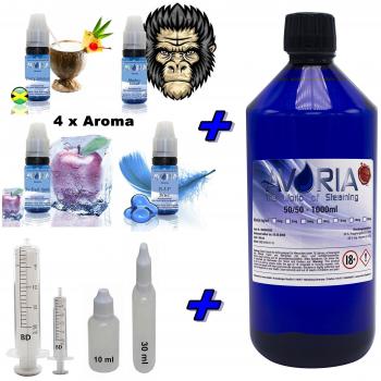 Avoria Mixset XXL – 1 Liter Base, 4 Geschmacksvarianten (Südfrucht, Pudding, Erdnuss, Menthol)