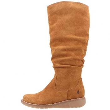 Hush Puppies Women's Lucinda Tan Suede Knee High Boots with Memory Foam, Size UK 8