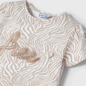 T-shirt manica corta beige per bambina con ricami Mayoral