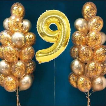 32inch Gold Number and Confetti Balloon Pack