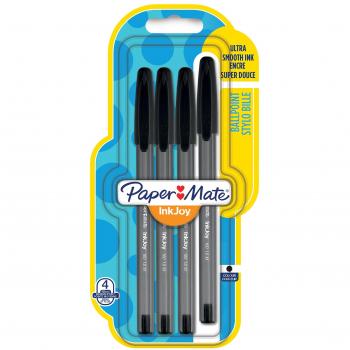 Paper Mate InkJoy 100 CAP Capped Kugelschreiber, mittlere Schreibspitze, 1,0mm, schwarz, 4er-Pack (1956716)