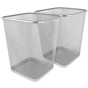 Silver Square Metal Mesh Trash Can