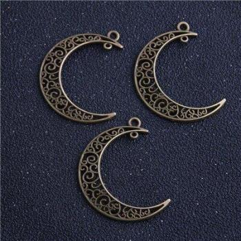 Abalorios luna hueca de metal, 30x39mm, paquete de 6 en ocho colores