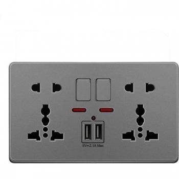 UK 13A Wall Outlet with Push Button and Dual USB Ports